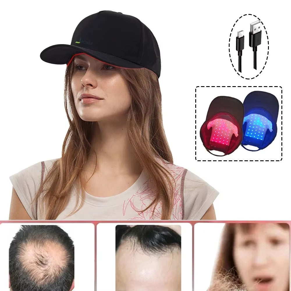 48 Leds Bead Portable Carry-On Light Panel Red&Blue Light Hair Fast Regrowth Hat Red Infrared Light Cap for Hair Loss Anti-Hairl